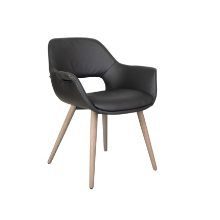 House of Sander Fenja spisebordstol i sort læder med træstel i NATUR